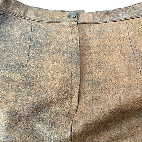 Vintage 1980s Brown Leather Skirt Rocker Distressed Winlit Women size 11/12 READ - Picture 5 of 16